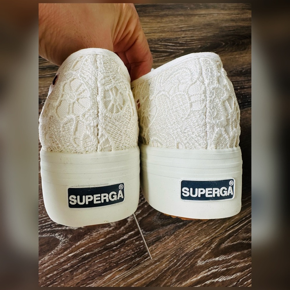 Superga White Lace Platform Sneakers with Floral Crochet - Picture 5 of 7